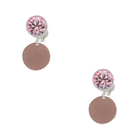Delight Jewelry Acrylic 1/2" Disc Rose Goldtone Pink Crystal Clip on Earrings