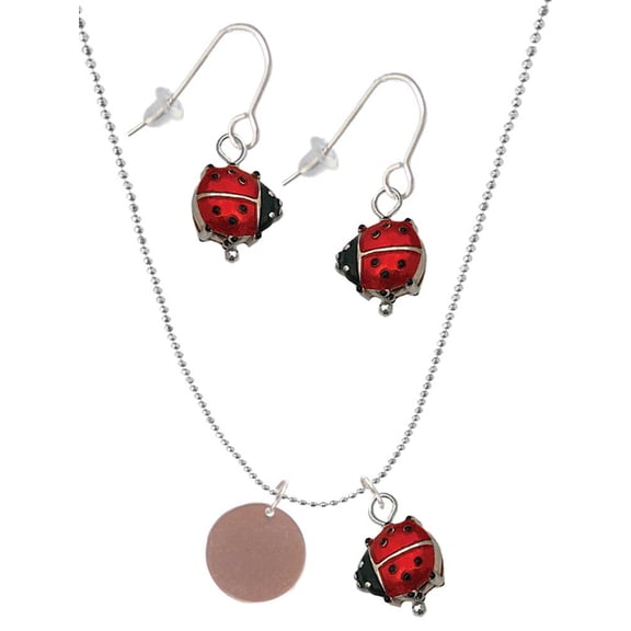 Delight Jewelry Acrylic 1/2" Disc Rose Goldtone Red Lucky Ladybug Necklace and Dangle Earrings Set