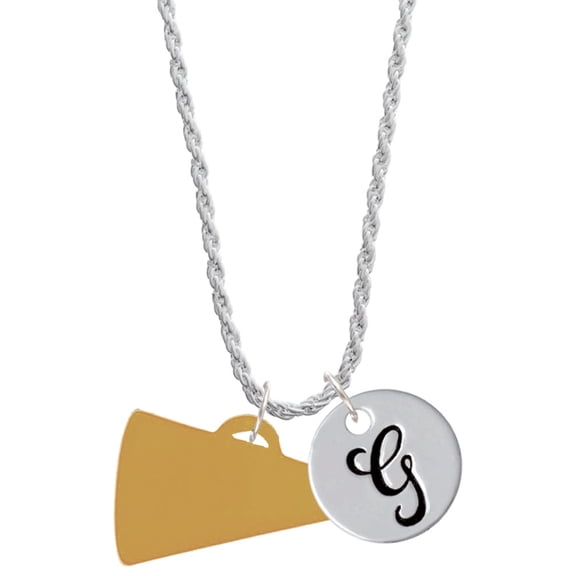 Delight Jewelry Acrylic 1.25" Goldtone Megaphone Silvertone Script Initial Disc - G - Charm Necklace, 20"+3"