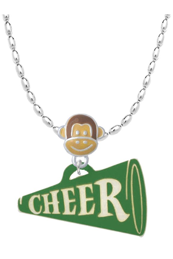 Acrylic 1.25" Green Cheer Megaphone Mia Monkey Charm Necklace