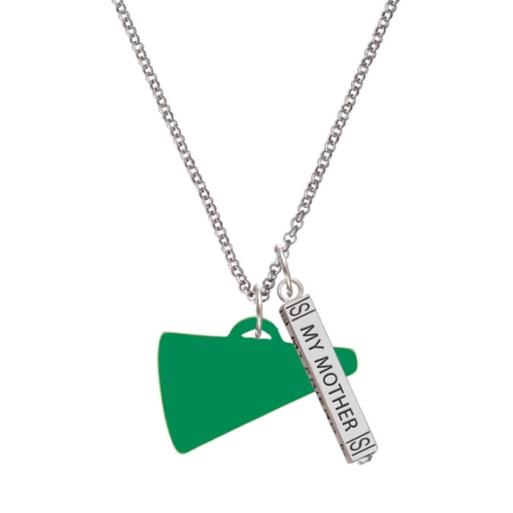 Delight Jewelry Acrylic 1.25" Green Megaphone Silvertone Always My Mother Bar Charm Necklace, 23"