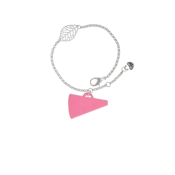 Delight Jewelry Acrylic 1.25" Hot Pink Megaphone - Silvertone Leaf Delicate Bracelet, 6.25+1.75"