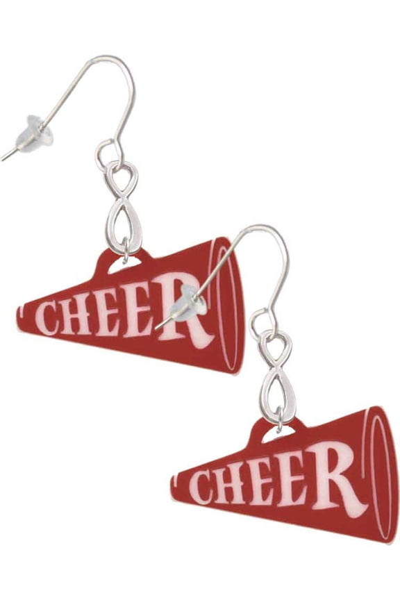 Acrylic 1.25" Maroon Cheer Megaphone Silver tone Infinity French Earrings