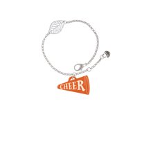 Delight Jewelry Acrylic 1.25" Orange Cheer Megaphone - Silvertone Leaf Delicate Bracelet, 6.25 1.75"