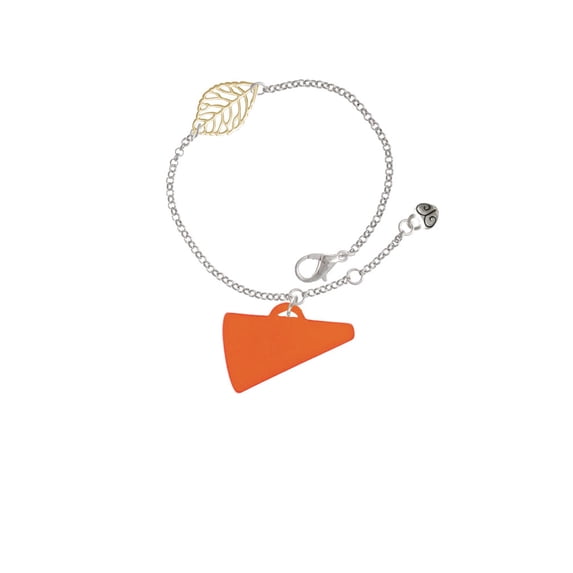 Delight Jewelry Acrylic 1.25" Orange Megaphone - Goldtone Leaf Delicate Bracelet, 6.25+1.75"