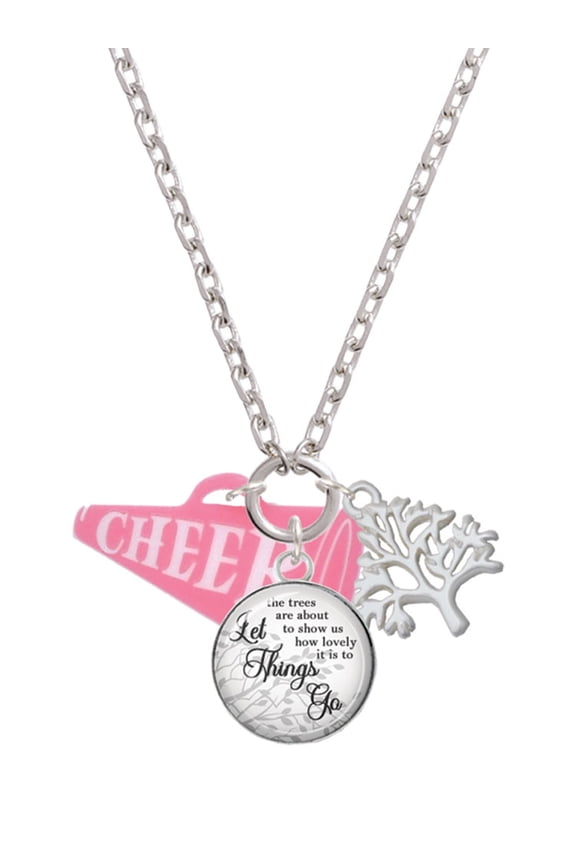 Acrylic 1.25" Pink Cheer Megaphone Let Things Go Fall Zoey Charm Necklace, 28"