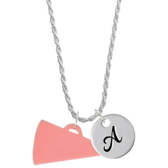 Delight Jewelry Acrylic 1.25" Pink Megaphone Silvertone Script Initial Disc - A - Charm Necklace, 20"+3"