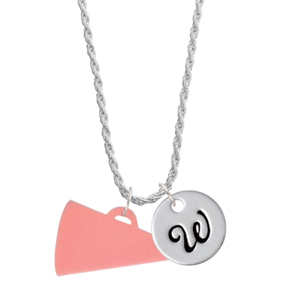 Delight Jewelry Acrylic 1.25" Pink Megaphone Silvertone Script Initial Disc - W - Charm Necklace, 20"+3"
