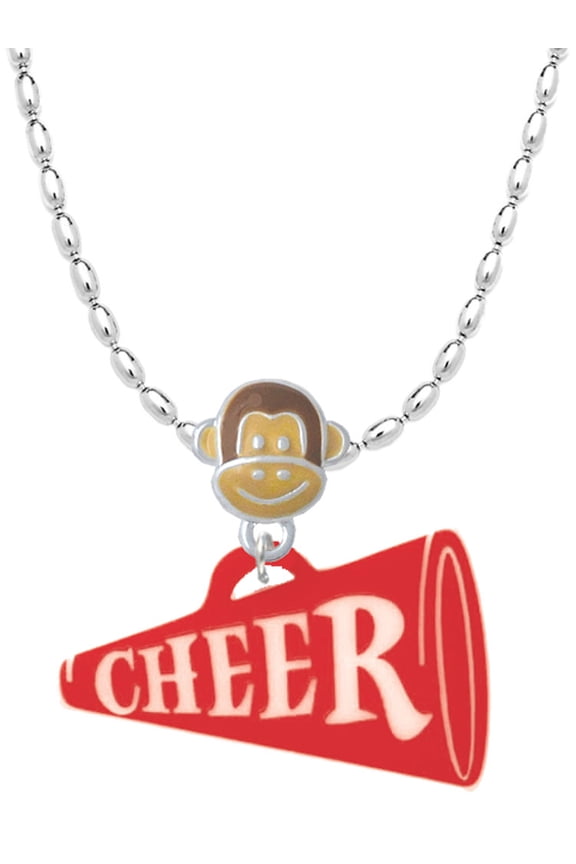 Acrylic 1.25" Red Cheer Megaphone Mia Monkey Charm Necklace