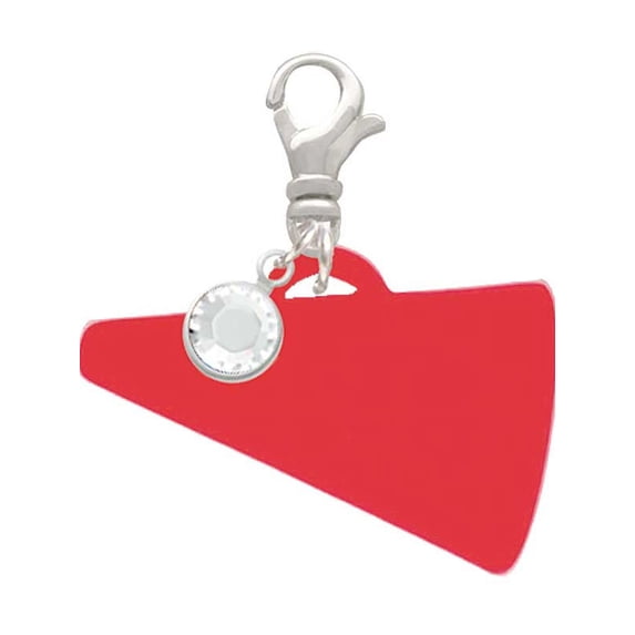 Delight Jewelry Acrylic 1.25" Red Megaphone - Silvertone Clip on Charm with Clear Crystal Drop