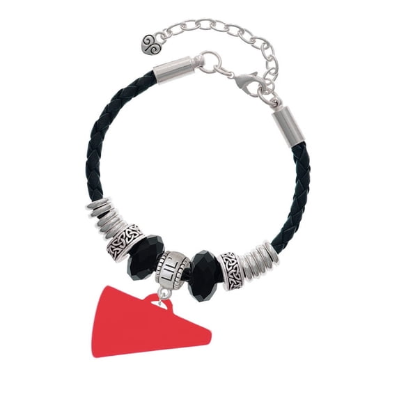 Delight Jewelry Acrylic 1.25" Red Megaphone Sister Celtic Knot Leather Bead Bracelet, 7"+2" Extender