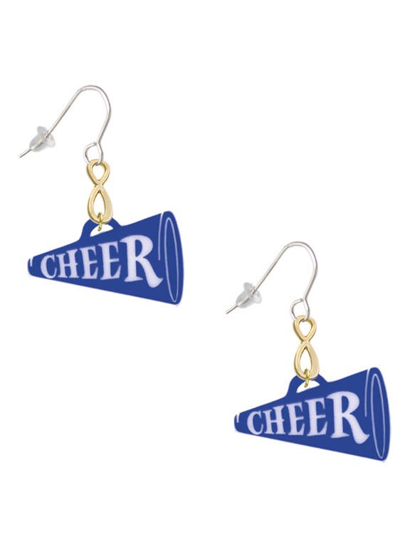 Acrylic 1.25" Royal Blue Cheer Megaphone Gold Tone Infinity French Earrings