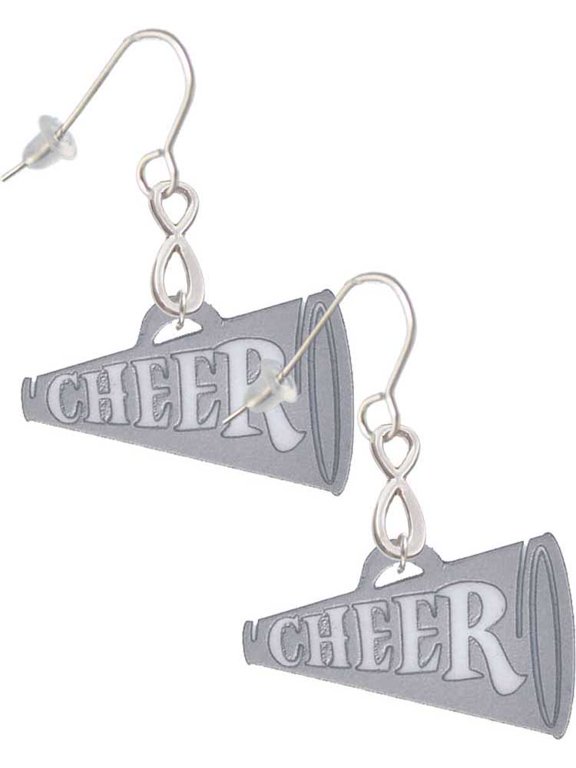 Acrylic 1.25" Silvertone Cheer Megaphone Silver tone Infinity French Earrings