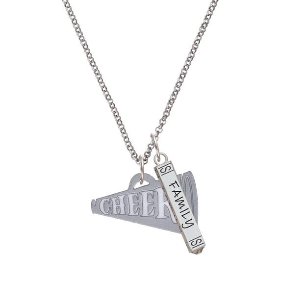 Delight Jewelry Acrylic 1.25" Silvertone Cheer Megaphone Silvertone Family Bar Charm Necklace, 23"