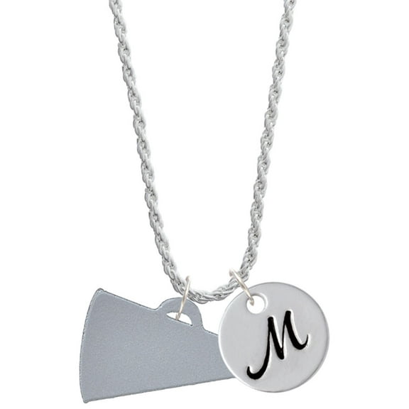 Delight Jewelry Acrylic 1.25" Silvertone Megaphone Silvertone Script Initial Disc - M - Charm Necklace, 20"+3"