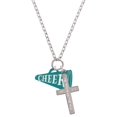 thumbnail image 1 of Delight Jewelry Acrylic 1.25" Teal Cheer Megaphone Everlasting Love Engraved Cross Zoey Necklace, 28", 1 of 4