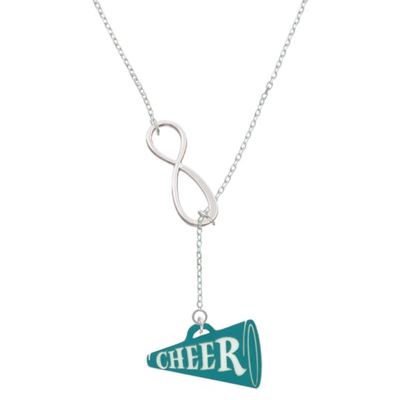Delight Jewelry Acrylic 1.25" Teal Cheer Megaphone Silver tone Elegant Infinity Lariat Necklace