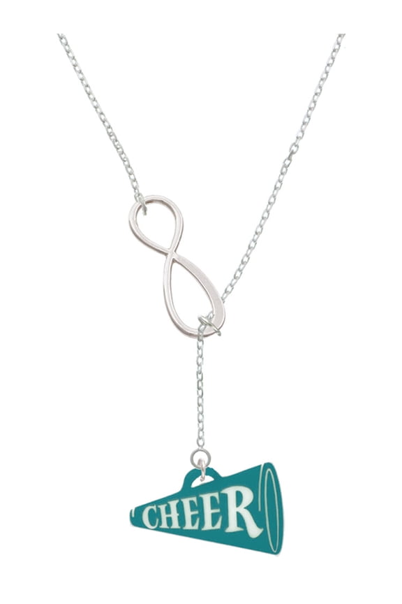 Acrylic 1.25" Teal Cheer Megaphone Silver tone Elegant Infinity Lariat Necklace