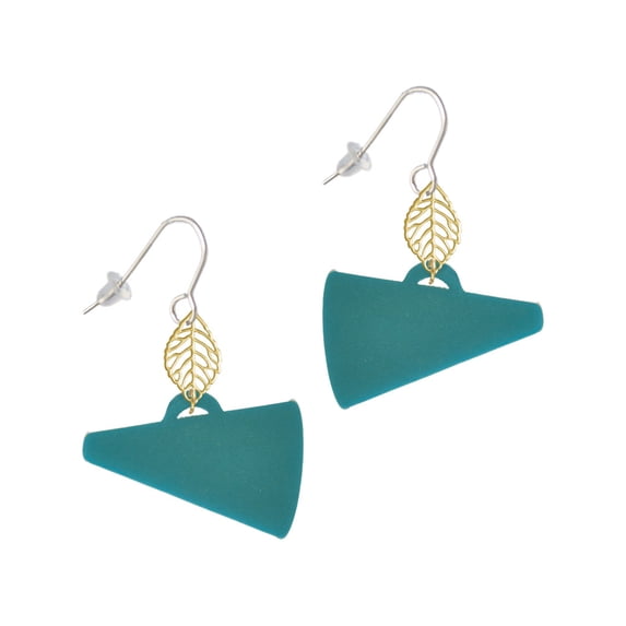 Delight Jewelry Acrylic 1.25" Teal Megaphone Goldtone Leaf French Earrings