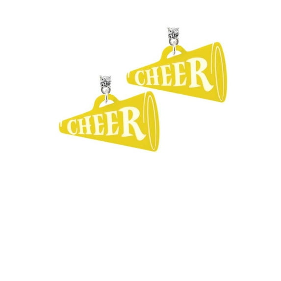Delight Jewelry Acrylic 1.25" Yellow Cheer Megaphone Clear Crystal Post Earrings