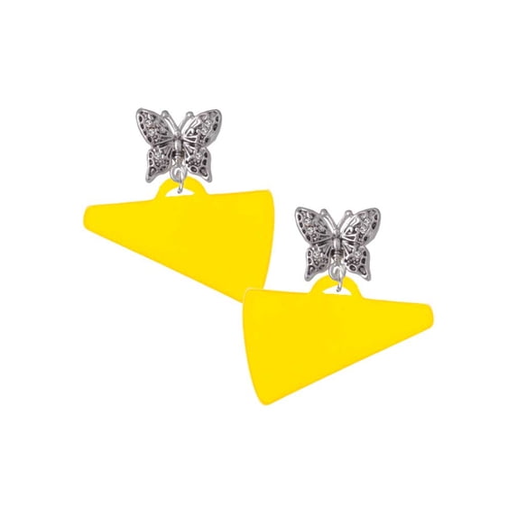Delight Jewelry Acrylic 1.25" Yellow Megaphone Silvertone Antiqued Butterfly Post Earrings