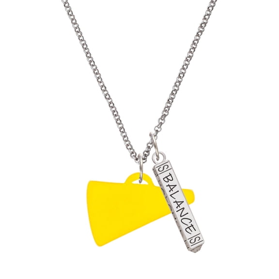 Delight Jewelry Acrylic 1.25" Yellow Megaphone Silvertone Balance Bar Charm Necklace, 23"