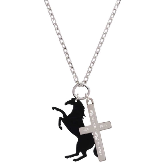 Delight Jewelry Acrylic 1.5 Black Horse I Have Plans for You Engraved Cross Zoey Necklace, 28"