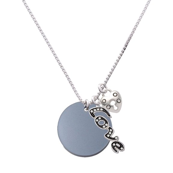 Delight Jewelry Acrylic 1" Disc Black Imitation Pearl - Love and Lock Charm Necklace, 18"+1"