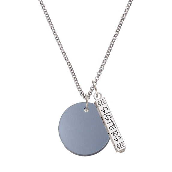 Delight Jewelry Acrylic 1" Disc Black Imitation Pearl Silvertone Sisters Best Friends Forever Bar Charm Necklace, 23"