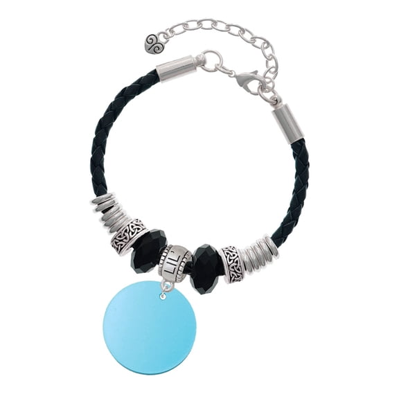 Delight Jewelry Acrylic 1" Disc Hot Blue Imitation Pearl Middle Sister Celtic Knot Leather Bead Bracelet, 7"+2" Extender