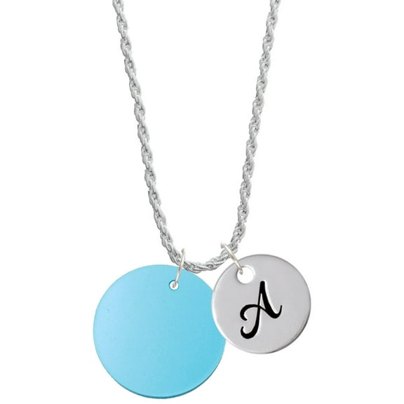 Delight Jewelry Acrylic 1" Disc Hot Blue Imitation Pearl Silvertone Script Initial Disc - A - Charm Necklace, 20"+3"
