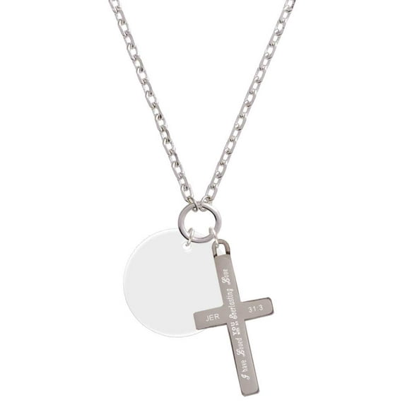 Delight Jewelry Acrylic 1" Disc Imitation Pearl Everlasting Love Engraved Cross Zoey Necklace, 28"