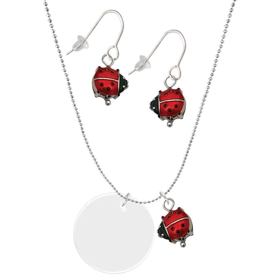 Delight Jewelry Acrylic 1" Disc Imitation Pearl Red Lucky Ladybug Necklace and Dangle Earrings Set