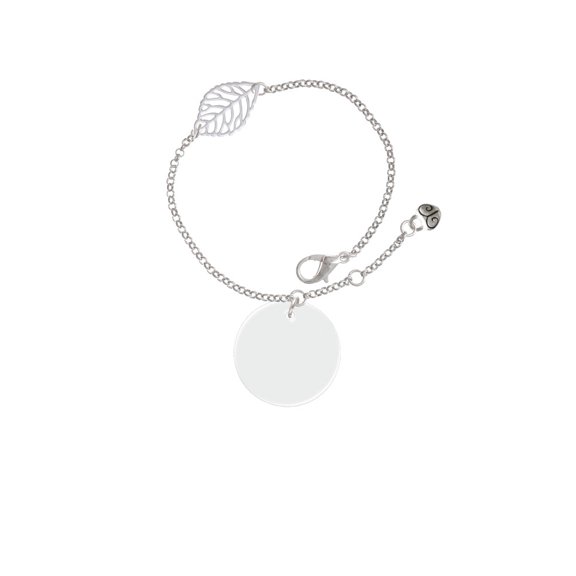 Delight Jewelry Acrylic 1" Disc Imitation Pearl - Silvertone Leaf Delicate Bracelet, 6.25+1.75"