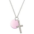 thumbnail image 1 of Delight Jewelry Acrylic 1" Disc Light Purple Imitation Pearl Everlasting Love Engraved Cross Zoey Necklace, 28", 1 of 4