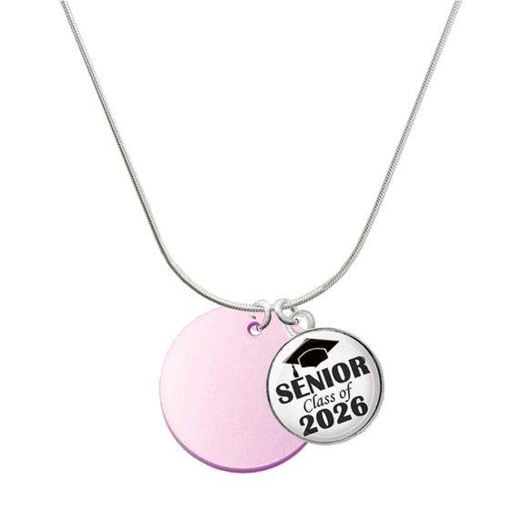 Delight Jewelry Acrylic 1" Disc Light Purple Imitation Pearl - Silvertone Senior Class of 2026 Dome Necklace, 18"