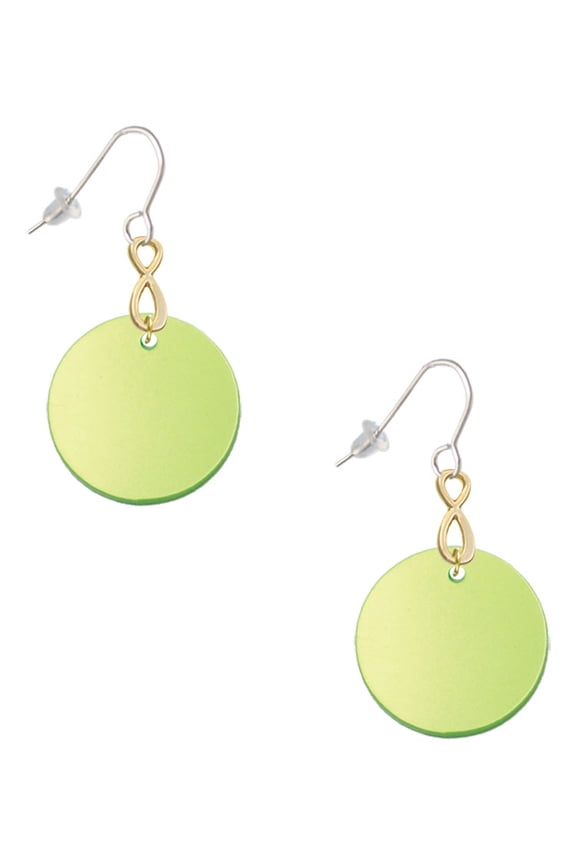 Acrylic 1" Disc Lime Green Imitation Pearl Gold Tone Infinity French Earrings