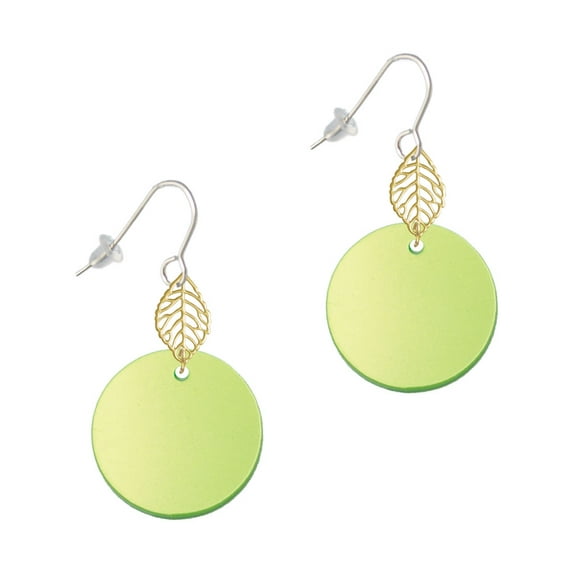 Delight Jewelry Acrylic 1" Disc Lime Green Imitation Pearl Goldtone Leaf French Earrings