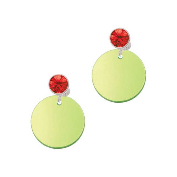 Delight Jewelry Acrylic 1" Disc Lime Green Imitation Pearl Red Crystal Clip on Earrings
