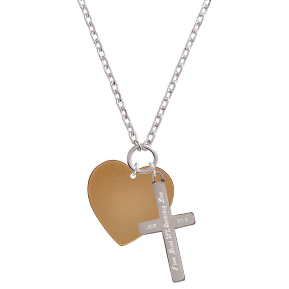 Delight Jewelry Acrylic 1" Goldtone Heart Everlasting Love Engraved Cross Zoey Necklace, 28"