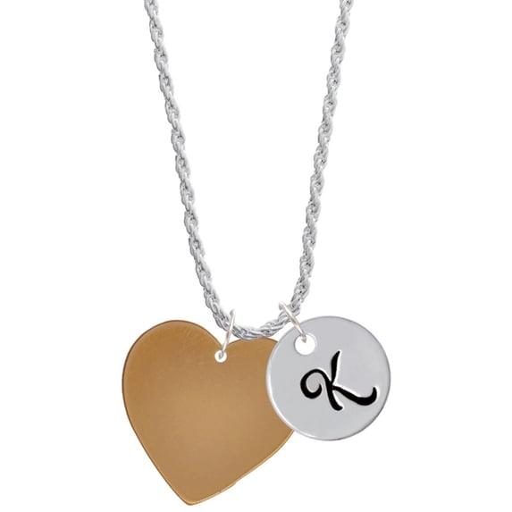 Delight Jewelry Acrylic 1" Goldtone Heart Silvertone Script Initial Disc - K - Charm Necklace, 20"+3"