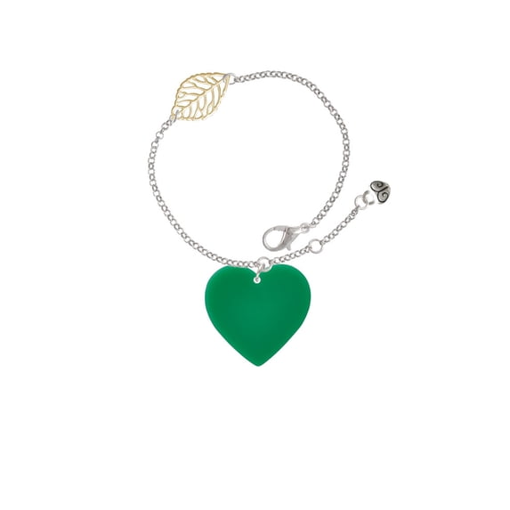Delight Jewelry Acrylic 1" Green Heart - Goldtone Leaf Delicate Bracelet, 6.25+1.75"