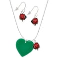 thumbnail image 1 of Delight Jewelry Acrylic 1" Green Heart Red Lucky Ladybug Necklace and Dangle Earrings Set, 1 of 6