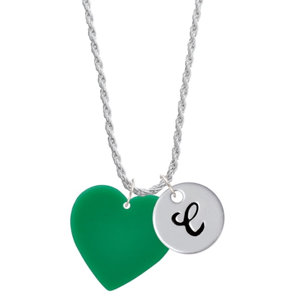 Delight Jewelry Acrylic 1" Green Heart Silvertone Script Initial Disc - C - Charm Necklace, 20"+3"