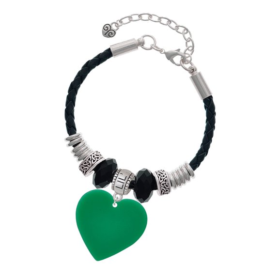 Delight Jewelry Acrylic 1" Green Heart Sister Celtic Knot Leather Bead Bracelet, 7"+2" Extender