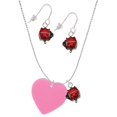 thumbnail image 1 of Delight Jewelry Acrylic 1" Hot Pink Heart Red Lucky Ladybug Necklace and Dangle Earrings Set, 1 of 6