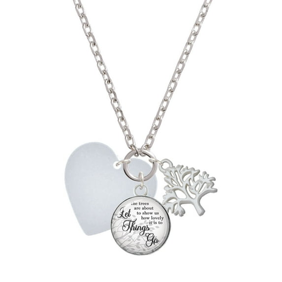 Delight Jewelry Acrylic 1" Imitation Pearl Heart Let Things Go Fall Zoey Charm Necklace, 28"