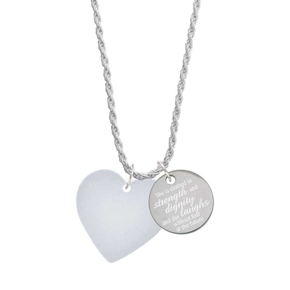Delight Jewelry Acrylic 1" Imitation Pearl Heart She is Clothed in Stength and Dignity Charm Necklace, 20"+3"