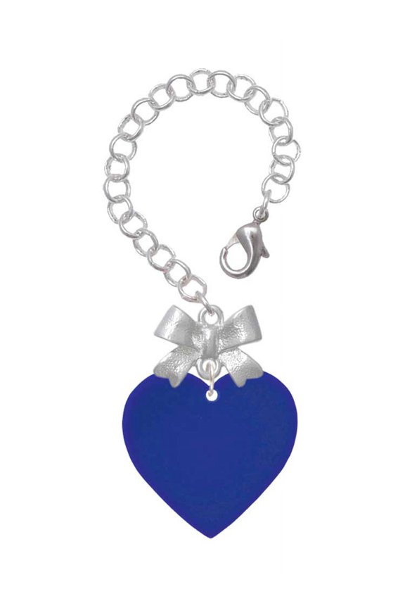 Acrylic 1" Navy Blue Heart - Silvertone Bow Charm Accessory for Tumblers and Thermal Cups