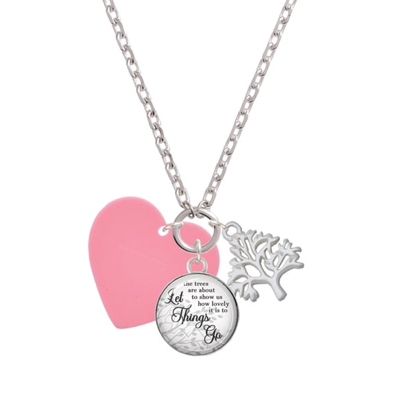 Delight Jewelry Acrylic 1" Pink Heart Let Things Go Fall Zoey Charm Necklace, 28"
